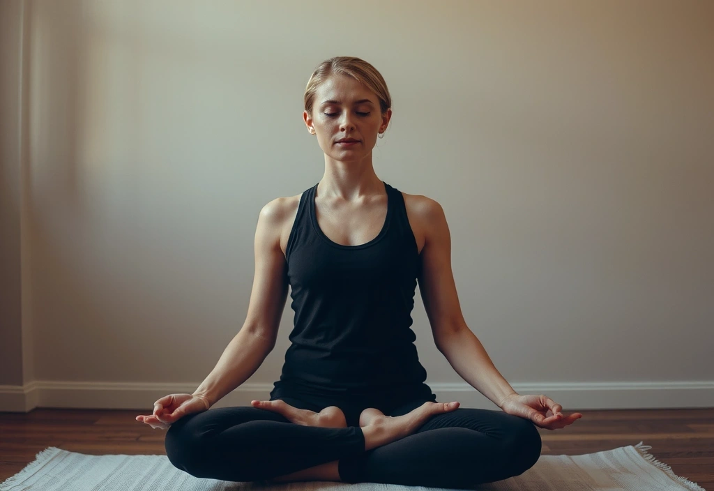 Person meditating calmly, with subtle light effects representing breath and energy.