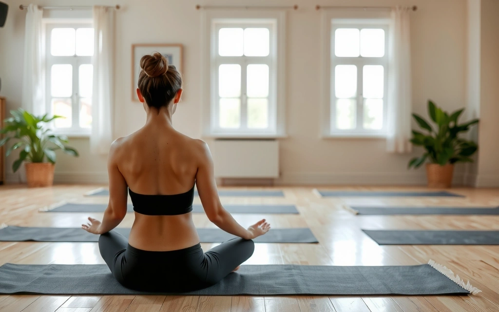 Person meditating in a serene yoga studio, representing acceptance and peace.